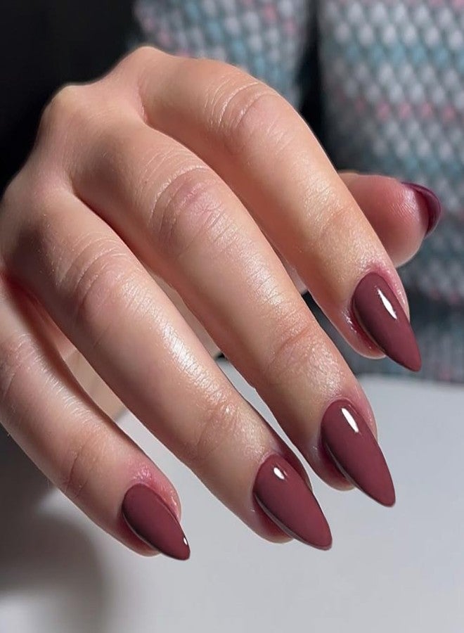 XCREANDO Plum Press on Nails Almond Shaped Nails Press ons, Medium Fake Nails Almond Acrylic Nails Glue on Nail Medium Length False Nail for Women Thick Natural Gel Stiletto 24Pcs - Image 3